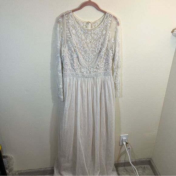 BHLDN Anthropologie Sinclair Beaded Long Sleeve Wedding Dress 14 - Picture 3 of 16